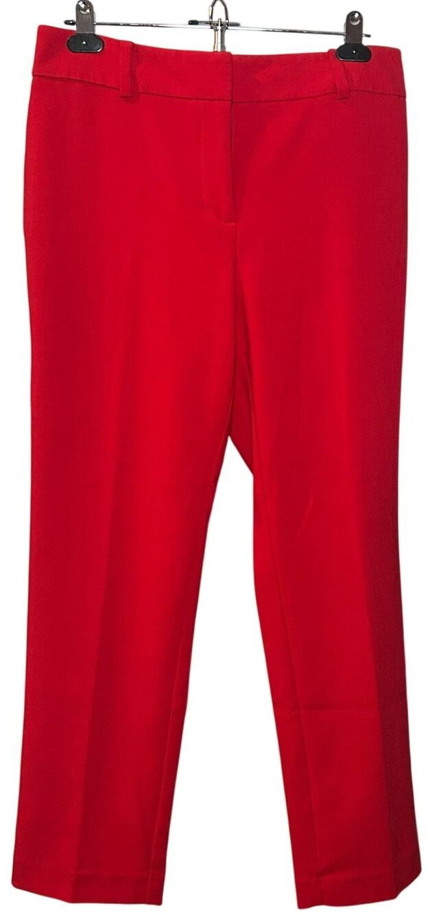 Ann Taylor Bright Red Straight Leg Pants 6 Stretch Luxe Career Bold Minimalist